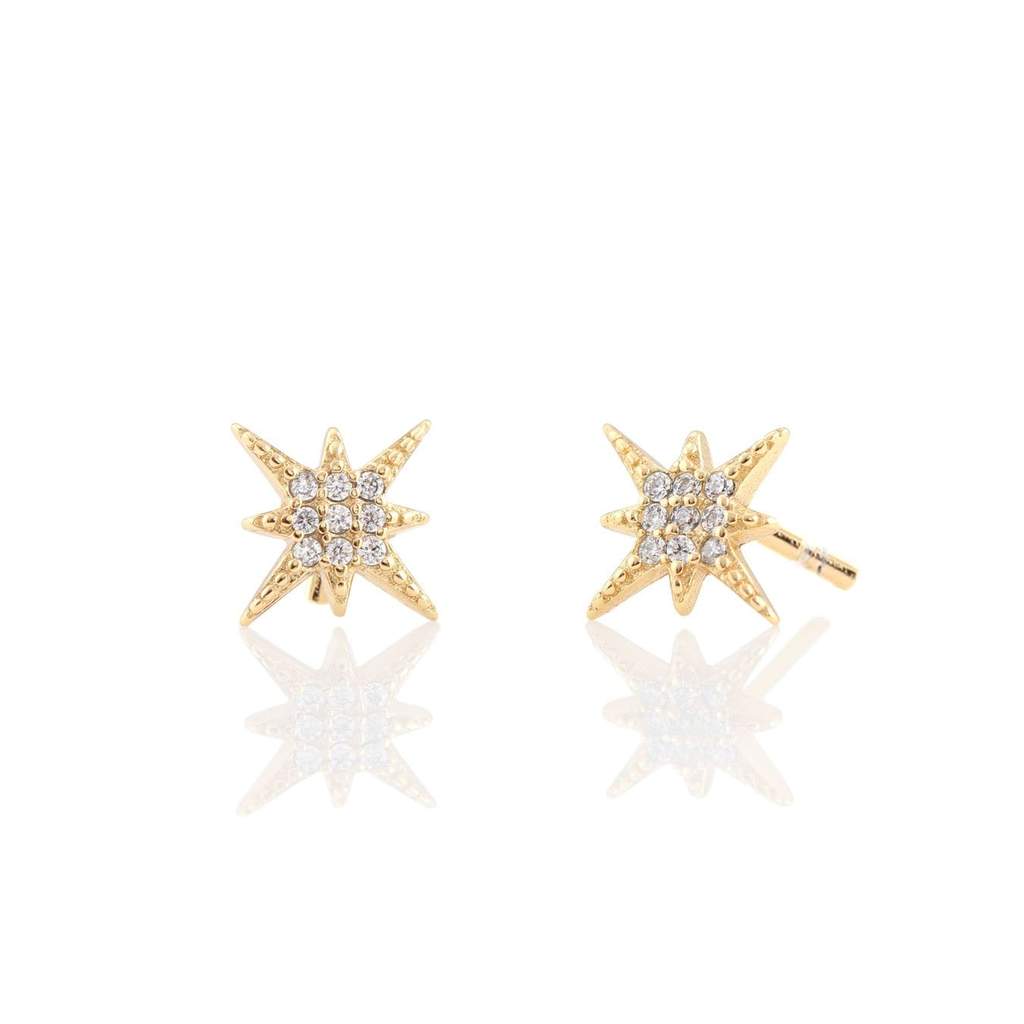 starburst pave stud earrings in gold
